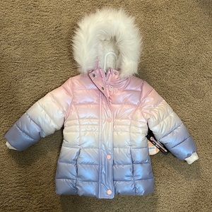 NWT Members Mark Girls Favorite Toddler Puffer 2T Jacket Pink, White and Blue